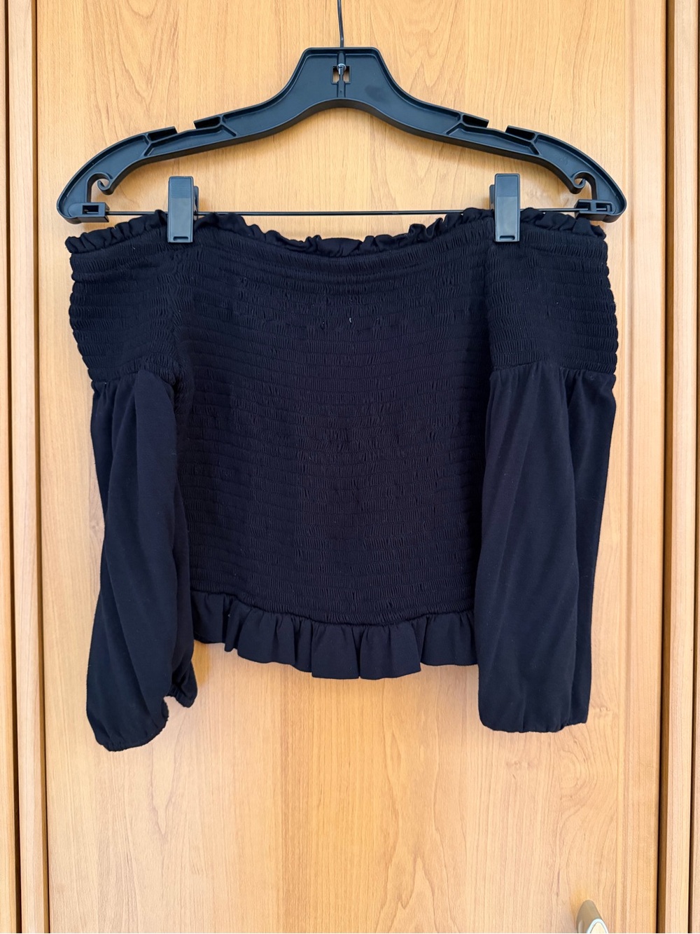 LOFT Smocked Off Shoulder Ruffle Top Black Size S